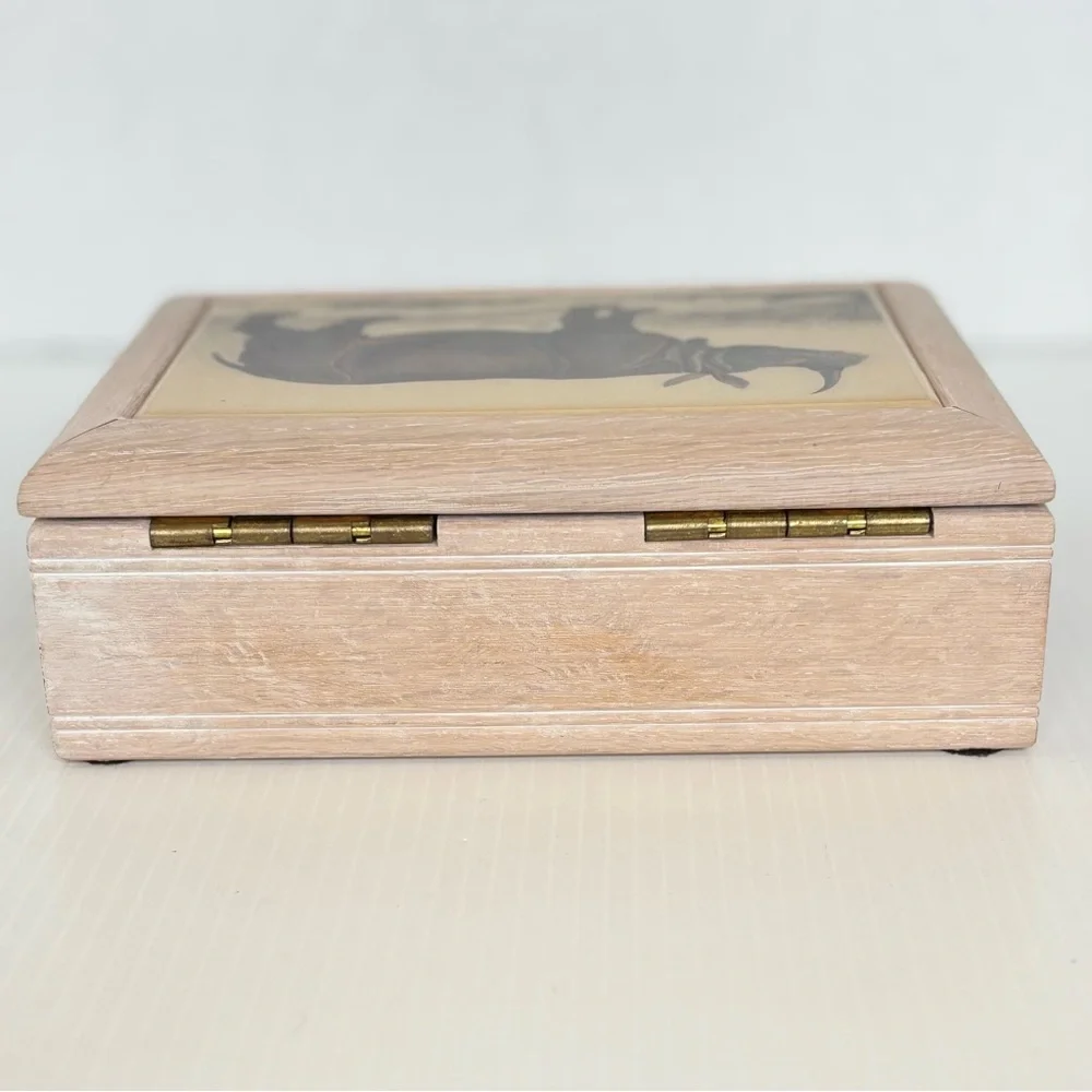 Vintage Kimberly Enterprises Art Tile Rhinoceros Jewelry Music Box